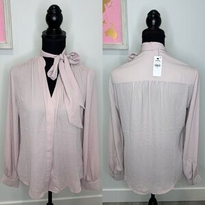 Express Blush Button Up Neck Tie Women’s Blouse (S)
